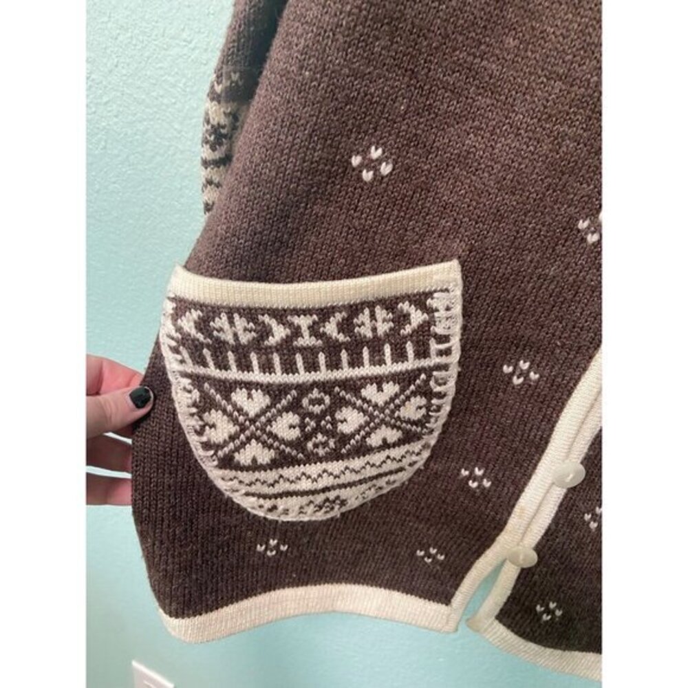 Vintage Women's Brown and Cream Patterned‎ Wool Blend Sweater Size 8 - Picture 4 of 8